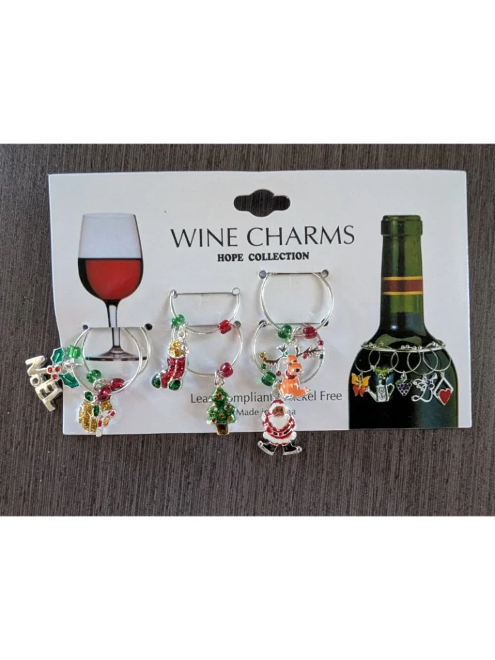Christmas Wine Charms – Set of 6 Festive Glass Markers, Holiday Party Drink Tags